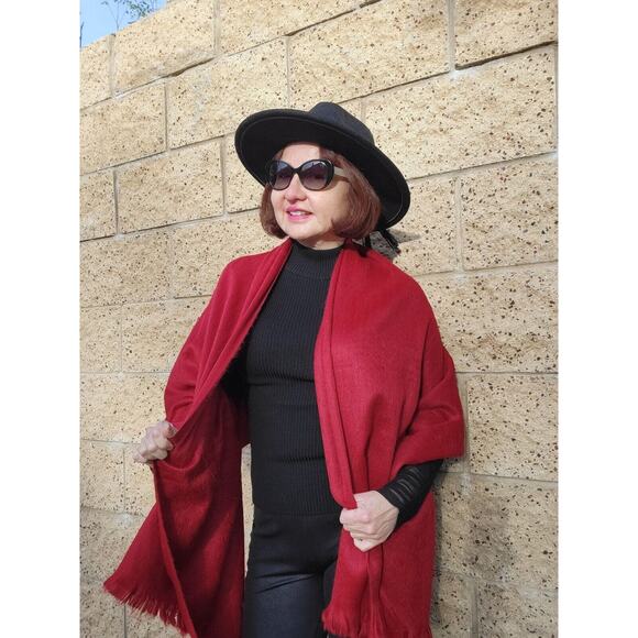 New baby Alpaca wool Shawl wrap Scarf Head Wrap Blanket Red - Picture 4 of 9